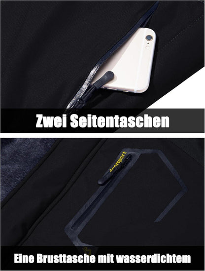 Herren Winter Skijacke Fleece Softshell Jacke Wasserdicht XL Schwarz