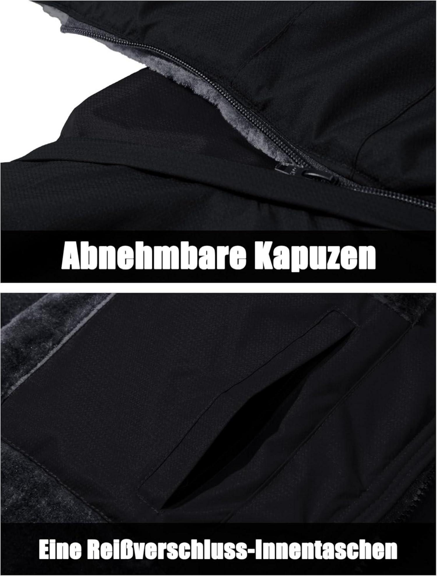 Herren Winter Skijacke Fleece Softshelljacke Kapuze XL Schwarz