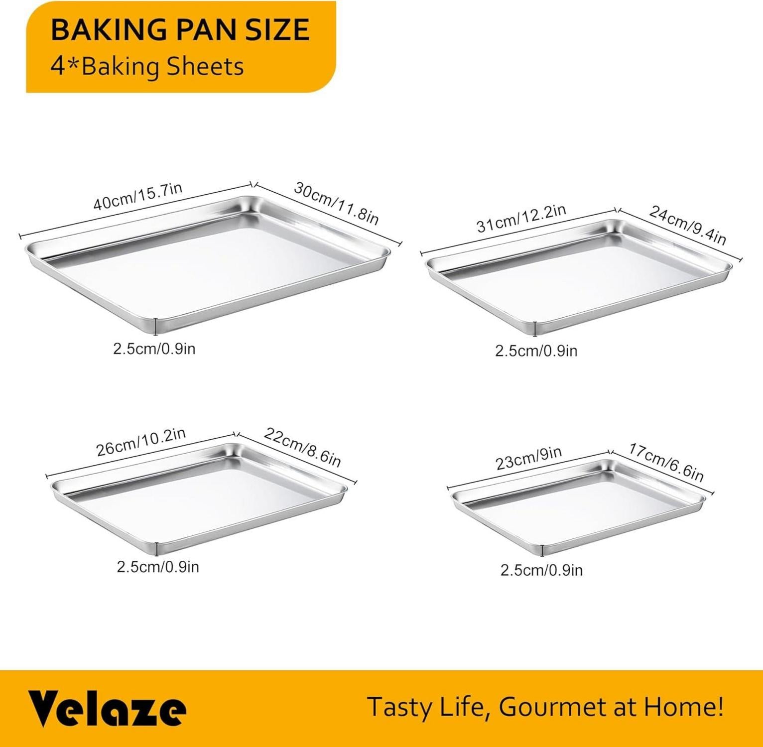 Velaze 4er-Set Edelstahl Backblech Kuchenblech Rostfrei