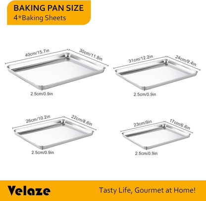 Velaze 4er-Set Edelstahl Backblech Kuchenblech Rostfrei