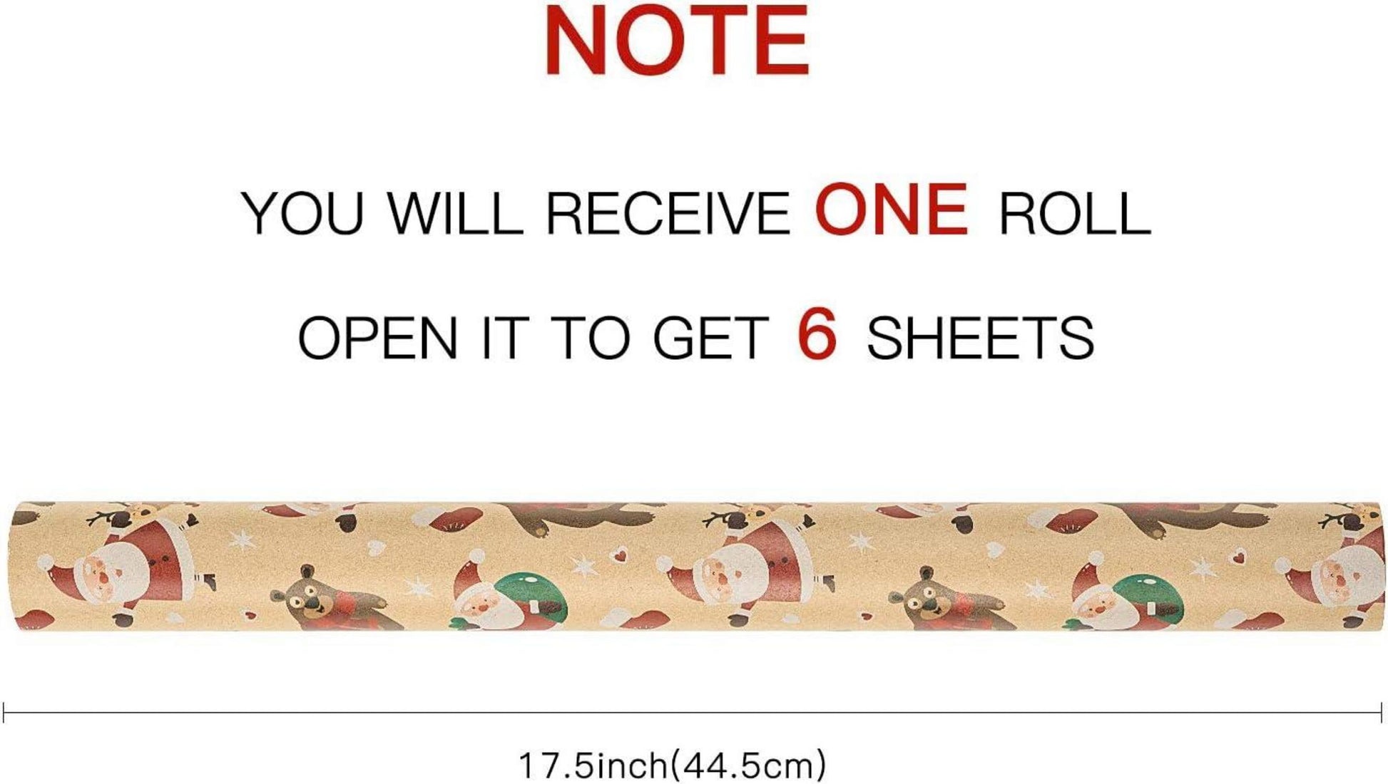 Weihnachtskraft Geschenkpapier 6 Blätter Weihnachtselemente 44,5 x 76 cm Rot Weiß Braun