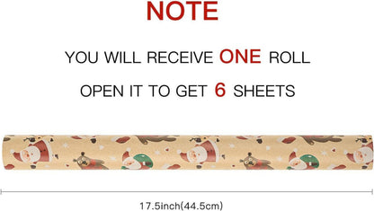 Weihnachtskraft Geschenkpapier 6 Blätter Weihnachtselemente 44,5 x 76 cm Rot Weiß Braun