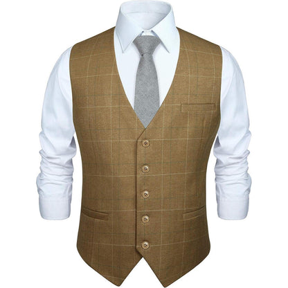 Herren Weste Baumwolle Karo Khaki 4XL