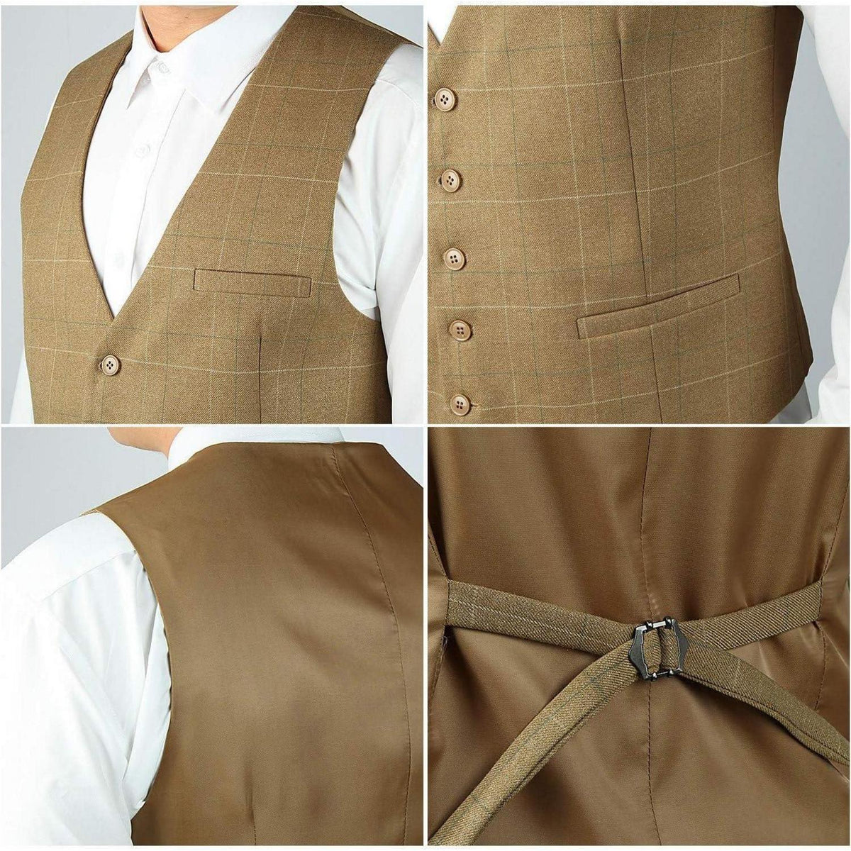 Herren Weste Baumwolle Karo Khaki 4XL