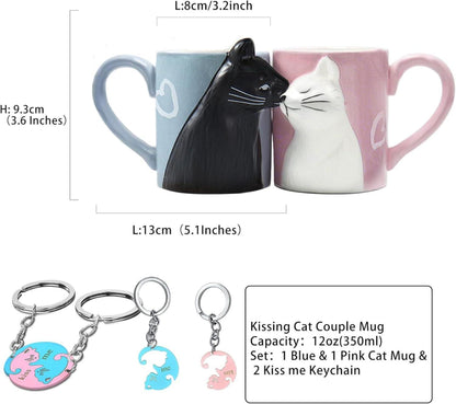 MengCat Katzen Kuss Hochzeit Keramik Tee- und Kaffeebecher Set