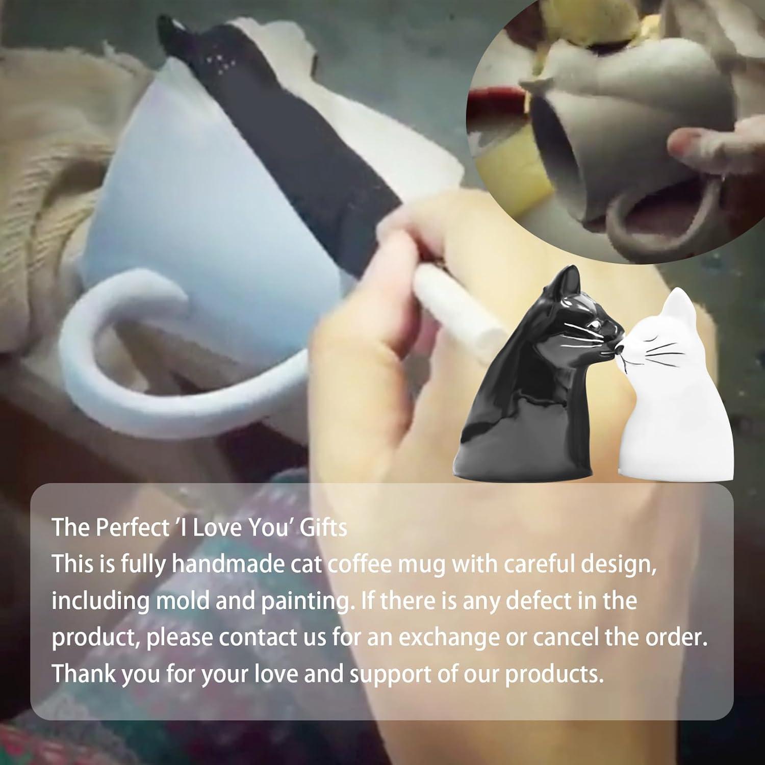 MengCat Katzen Kuss Hochzeit Keramik Tee- und Kaffeebecher Set