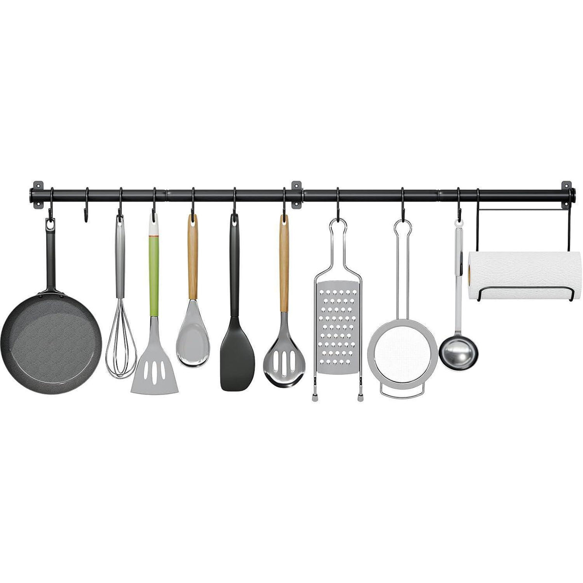 Küchen-Hängeleiste mit 10 S-Haken, 110cm, Schwarz