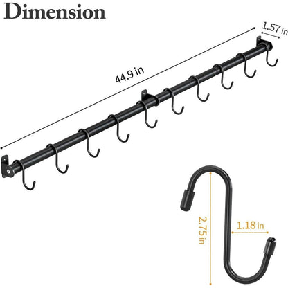 Küchen-Hängeleiste mit 10 S-Haken, 110cm, Schwarz