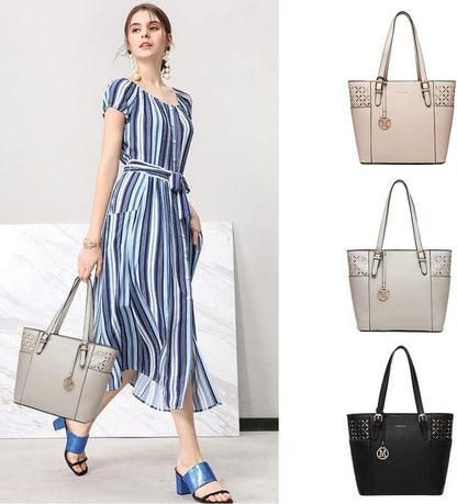 Große Damen Handtasche Shopper Schwarz Pu-Leder Schultertasche