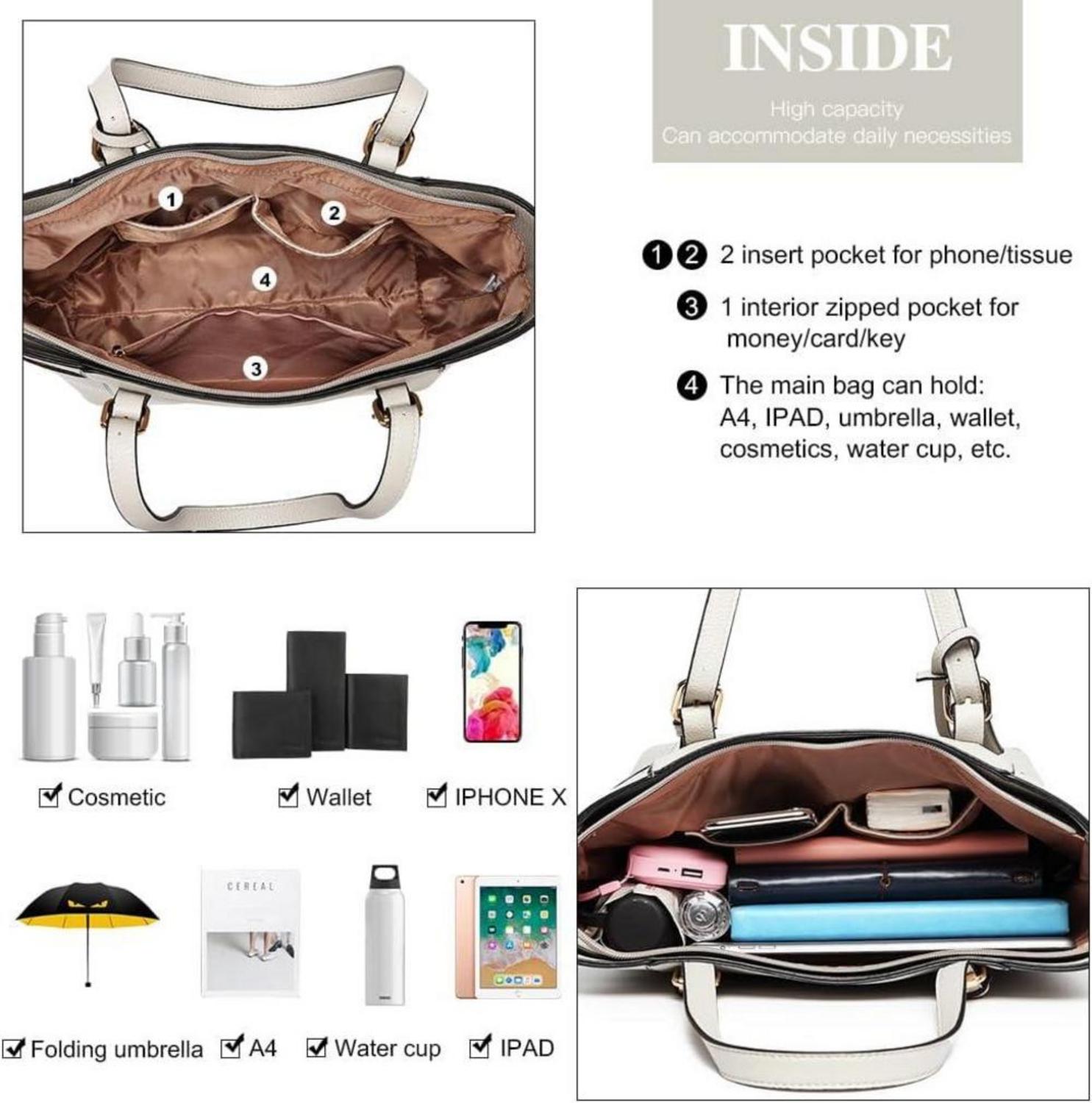 Große Damen Handtasche Pu-Leder Schultertasche mit Reißverschluss