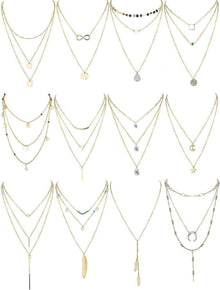 Damen Layered Halskette Set Gold Silber Anhänger Mehrreihig Choker Y