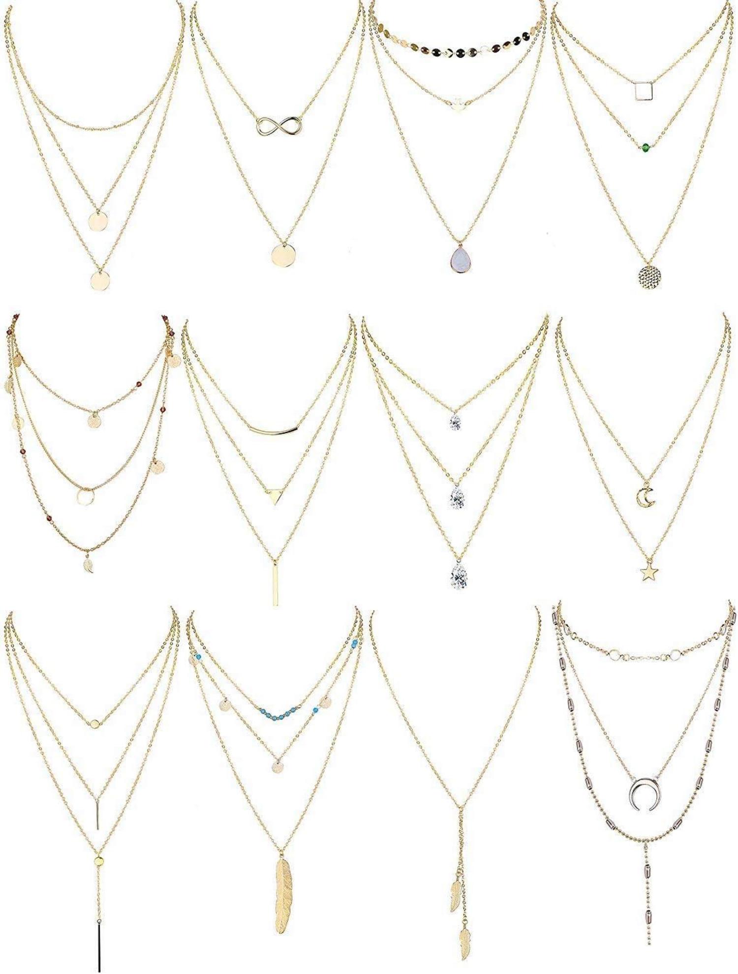 Damen Layered Halskette Set Gold Silber Anhänger Mehrreihig Choker Y