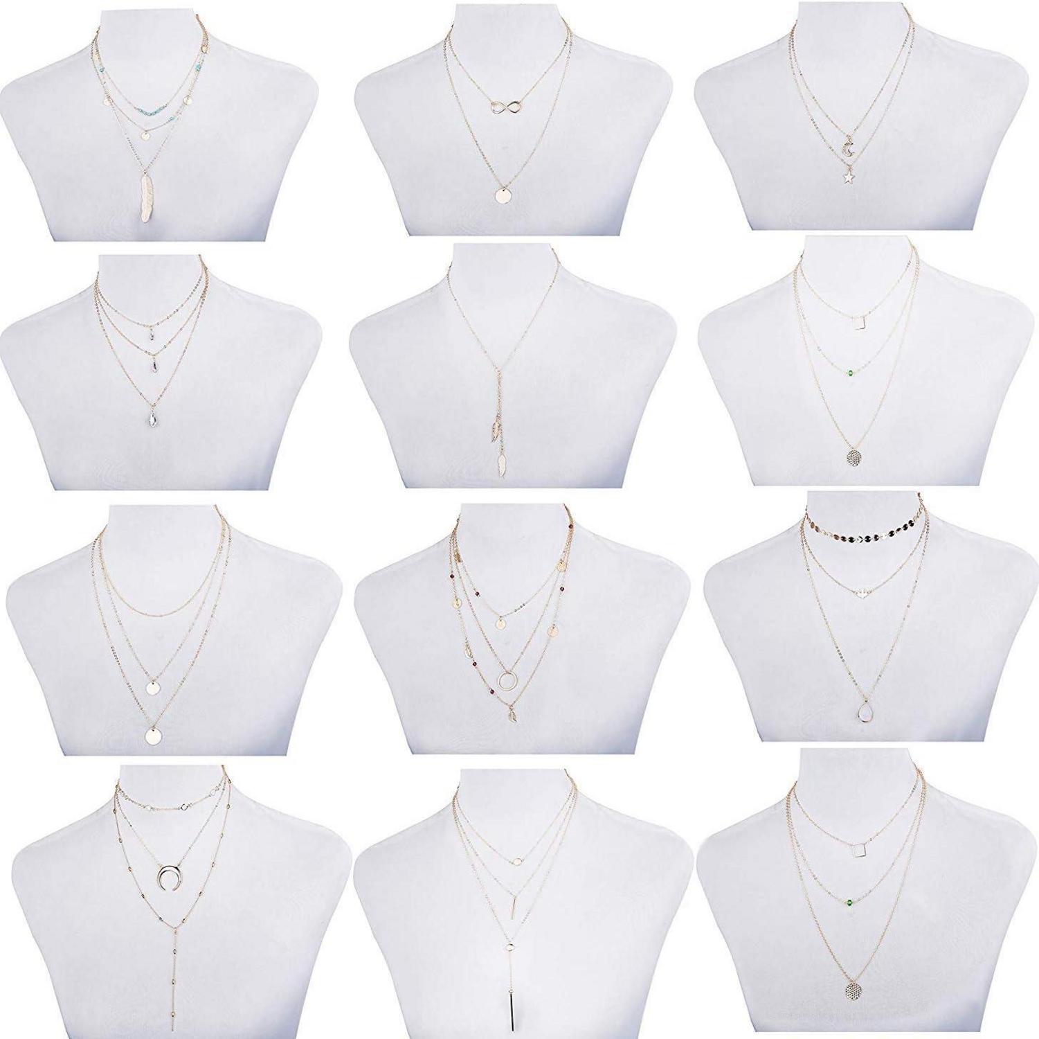 12-teiliges Damen Layered Kette Set Gold Silber Y Halskette