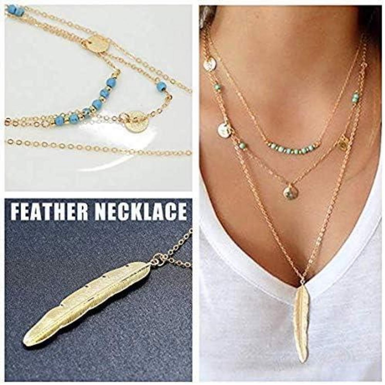 Finrezio Damen Layered Kette Set Gold Silber Halskette Y Halskette Boho Anhänger