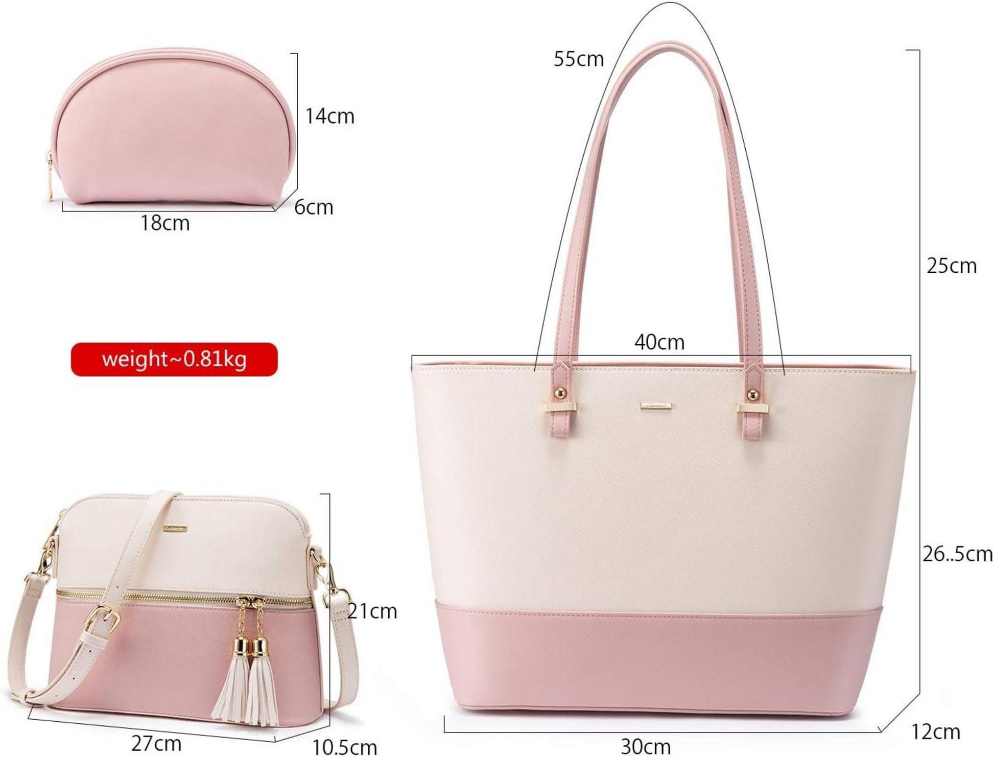 Damen Handtasche Set Leder Schultertasche 3-teiliges Set