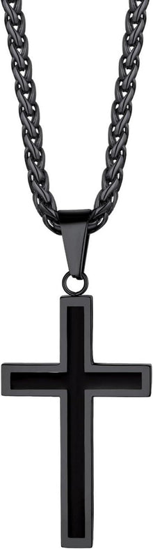 Edelstahl Kreuz Anhänger Halskette 50+5cm Weizenkette