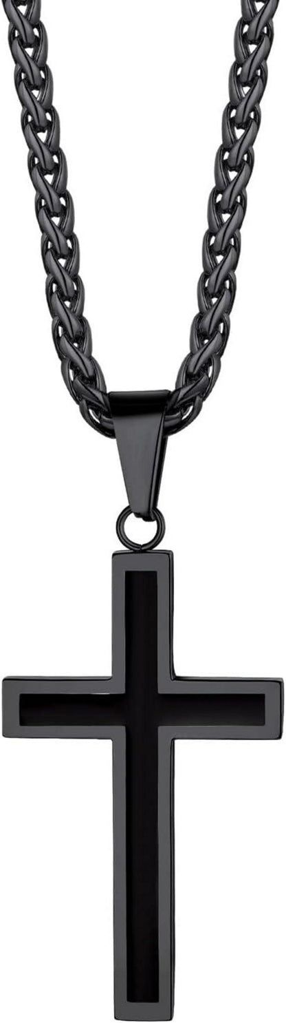 Edelstahl Kreuz Anhänger Halskette 50+5cm Weizenkette