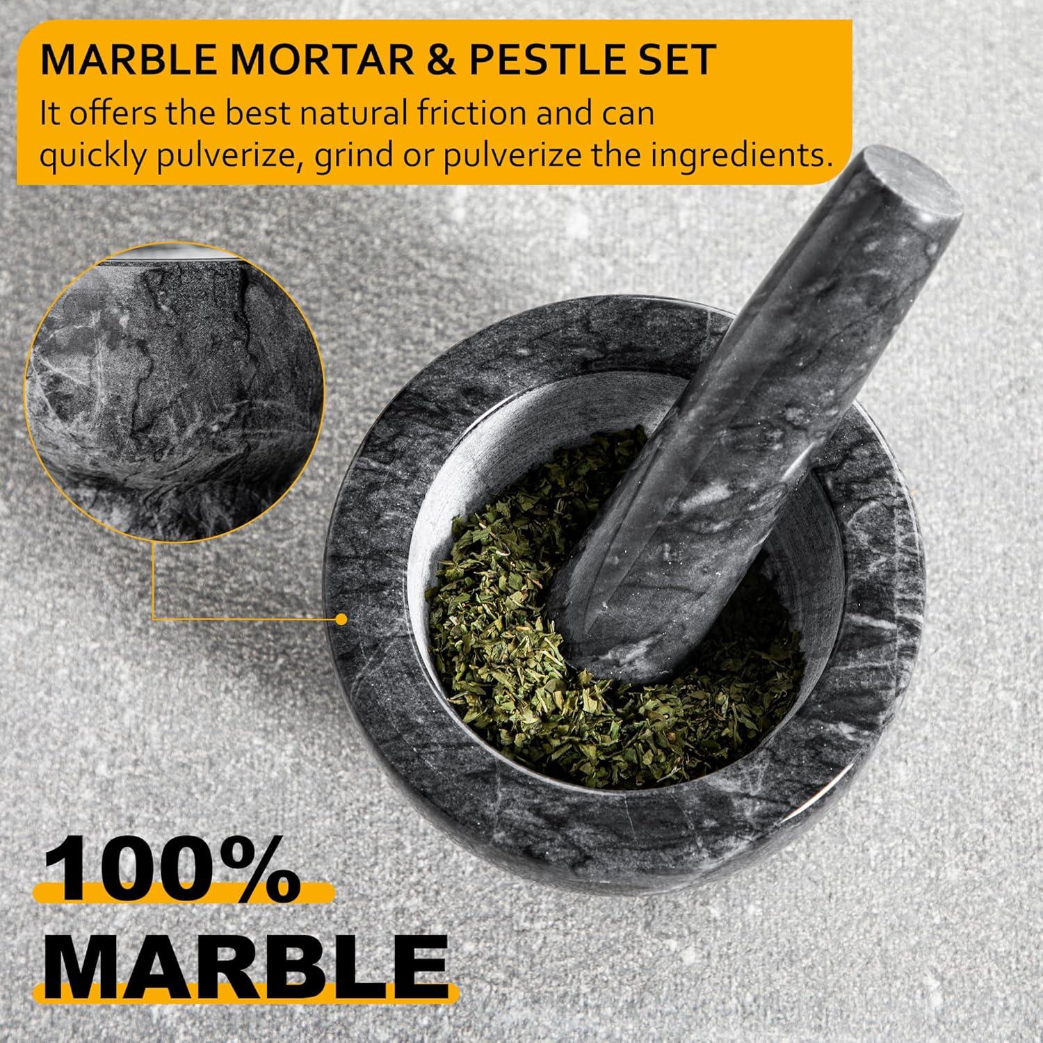 Marmor Mörser Stößel Set mit Schutzunterlage Grau SEO