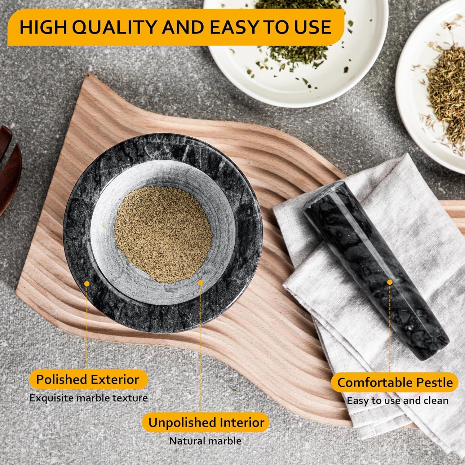 Velaze Marmor Mörser mit Stößel Set - Geschmacksneutraler Mörser aus massivem Marmor