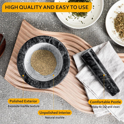 Velaze Marmor Mörser mit Stößel Set - Geschmacksneutraler Mörser aus massivem Marmor