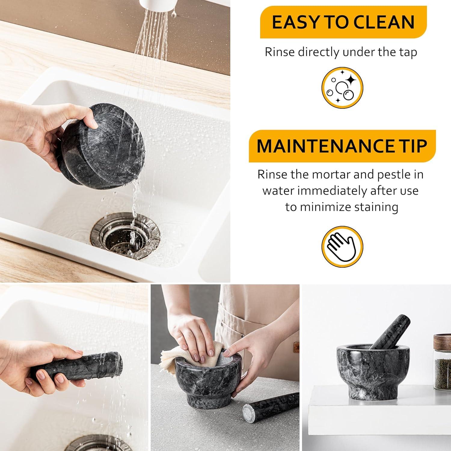 Marmor Mörser Stößel Set mit schützender Unterlage, geschmacksneutraler Marmor