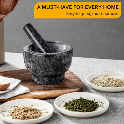 Marmor Mörser Stößel Set mit schützender Unterlage, geschmacksneutraler Marmor