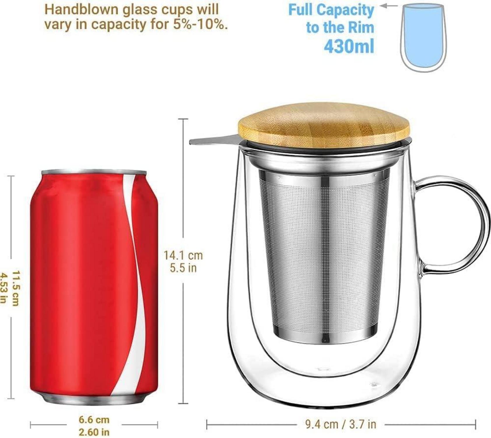 Glastal 430ml Doppelwandige Teetasse mit Metallsieb