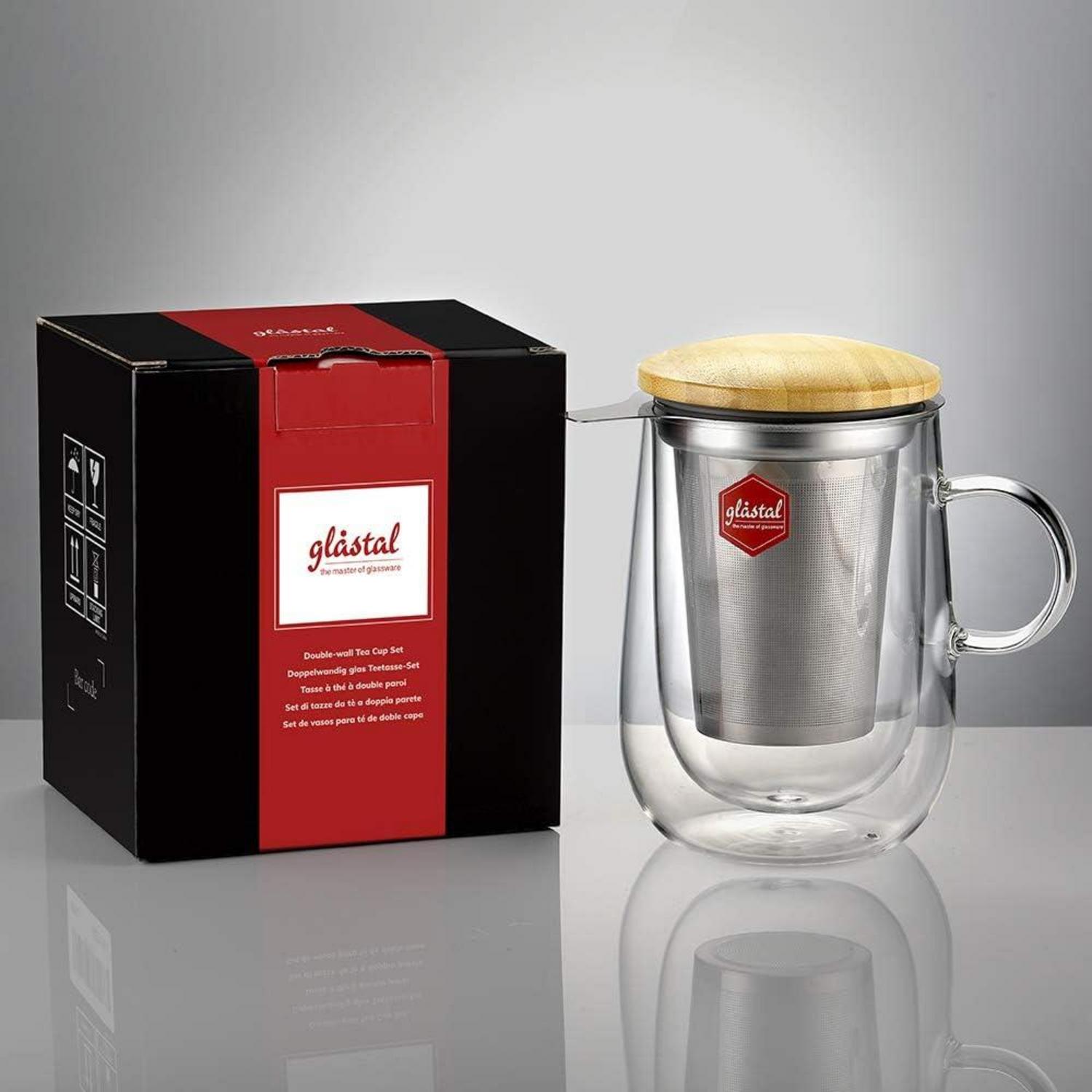 430ml Doppelwandige Glas Teetasse Metallsieb Borosilikat Teebecher