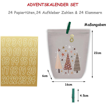 Adventskalender zum Befüllen 24 Weihnachtstüten DIY