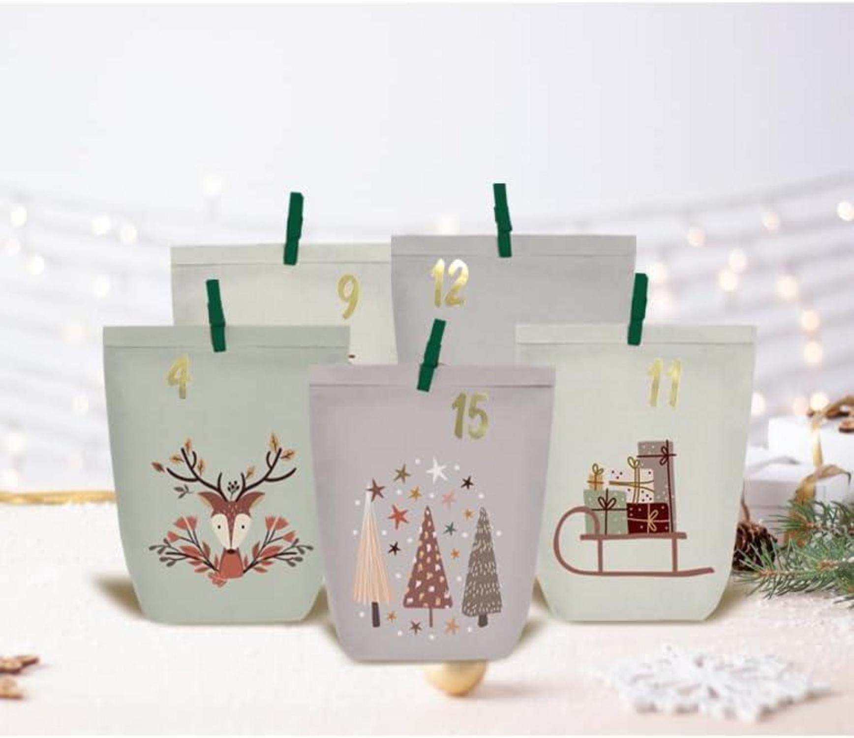 Adventskalender zum Basteln 24 Weihnachtstüten Selbstbefüllen Bunt Grün