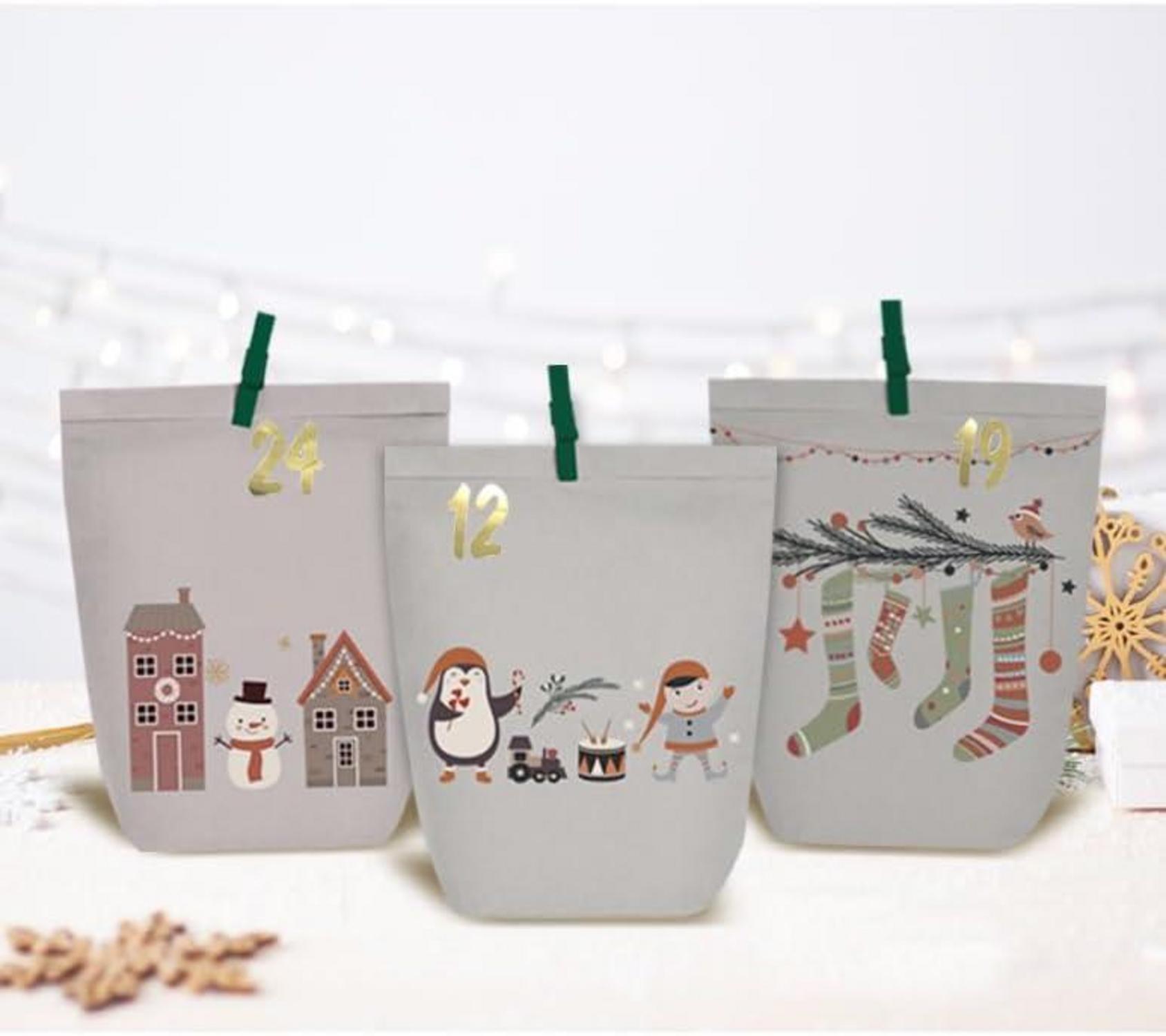 Adventskalender Kraftpapiertüten DIY Weihnachtskalender 24 Tüten Set