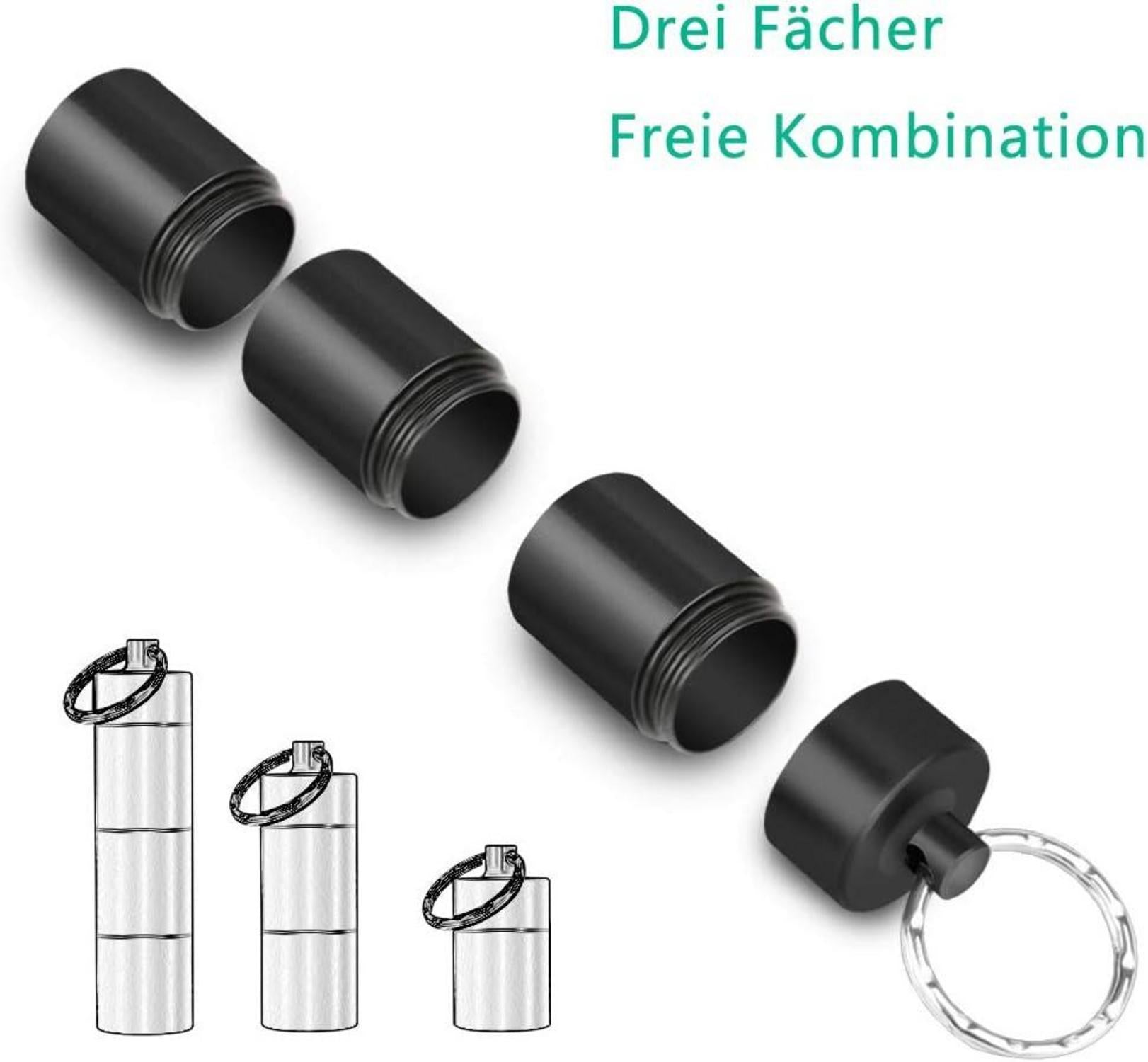 Pillendose Schlüsselanhänger Wasserdicht 3 Teilbare Fächer Schwarz