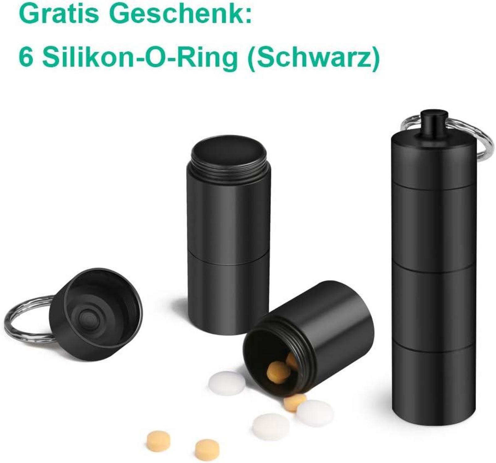 Pillendose Schlüsselanhänger Wasserdicht 3 Teilbare Fächer Aluminium Schwarz