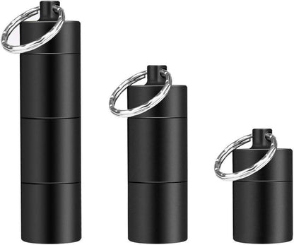 Pillendose Schlüsselanhänger Wasserdicht 3 Teilbare Fächer Aluminium Schwarz