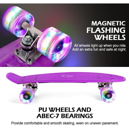 BELEEV 22 Zoll Mini Cruiser Skateboard LED Leuchtrollen