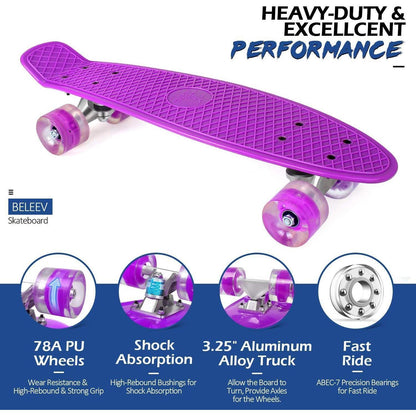 BELEEV 22 Zoll Mini Cruiser Skateboard LED Leuchtrollen