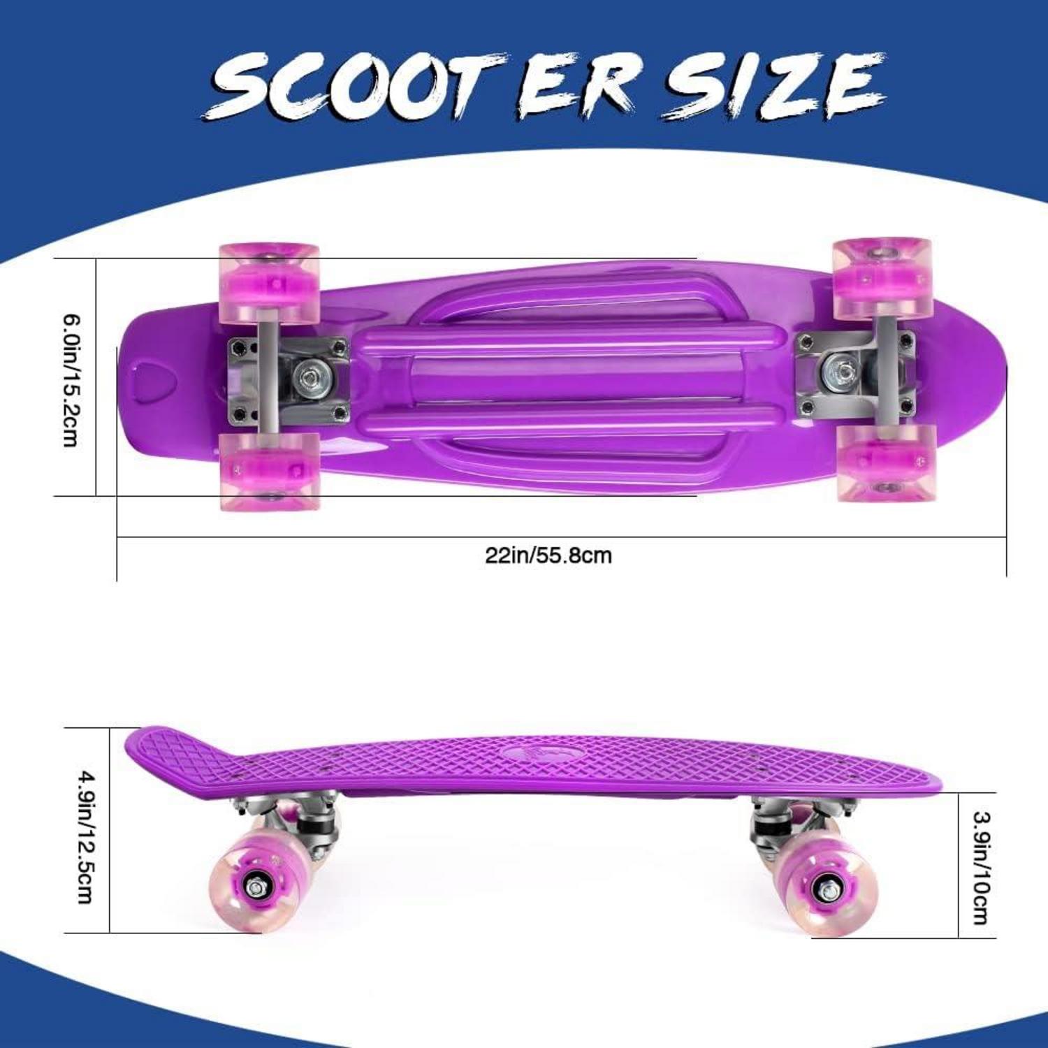 BELEEV Mini Cruiser Skateboard 22 Zoll LED Leuchtrollen Anfänger Purple