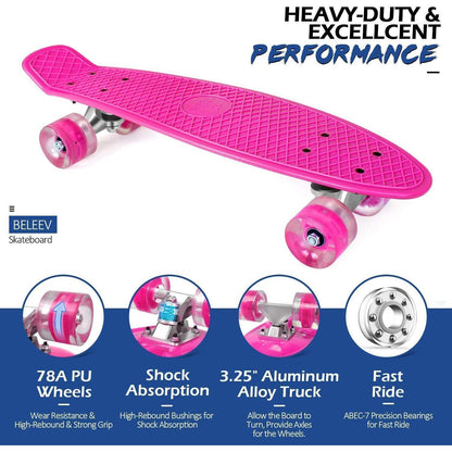 BELEEV Skateboard 22 Zoll Mini Cruiser für Kinder