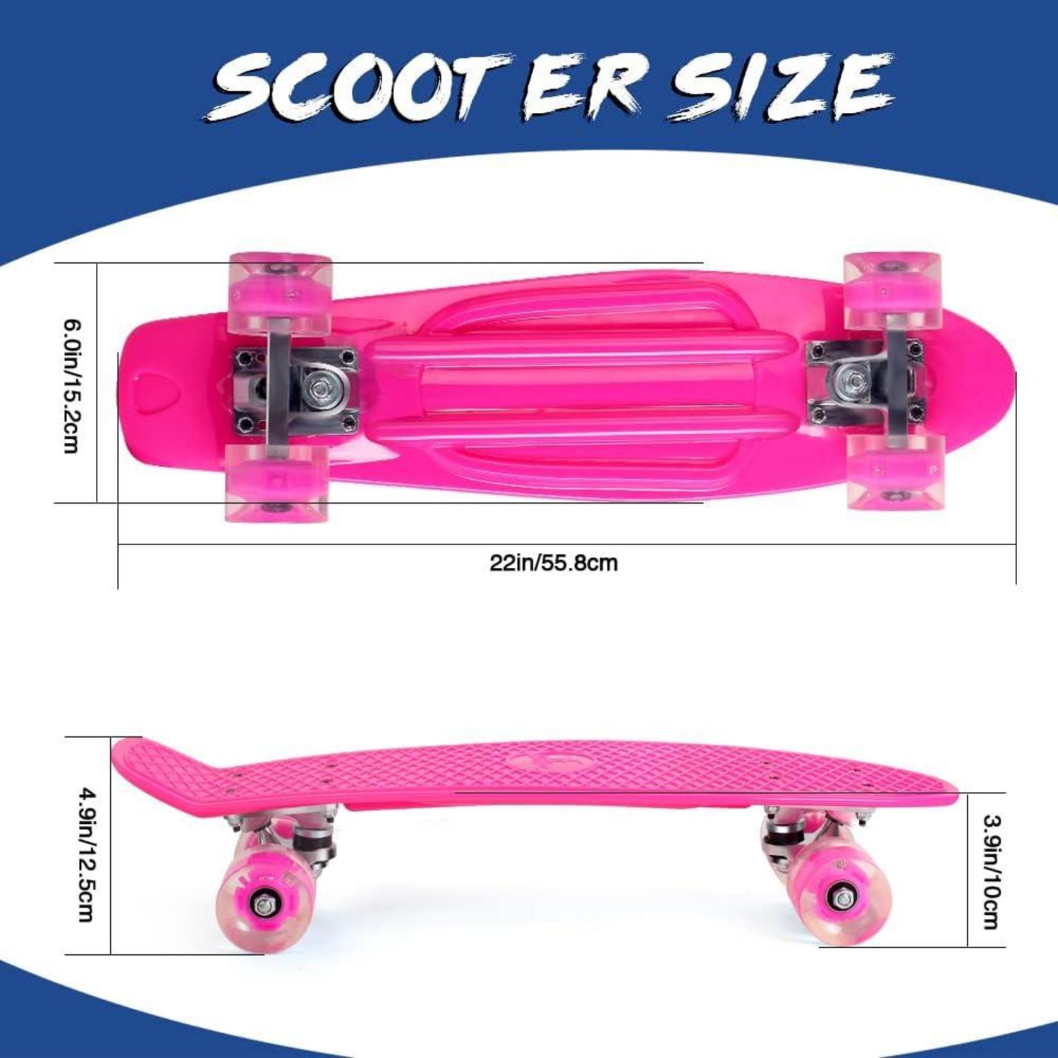 BELEEV Mini Cruiser Skateboard 22 Zoll LED Leuchtrollen Pink Anfänger