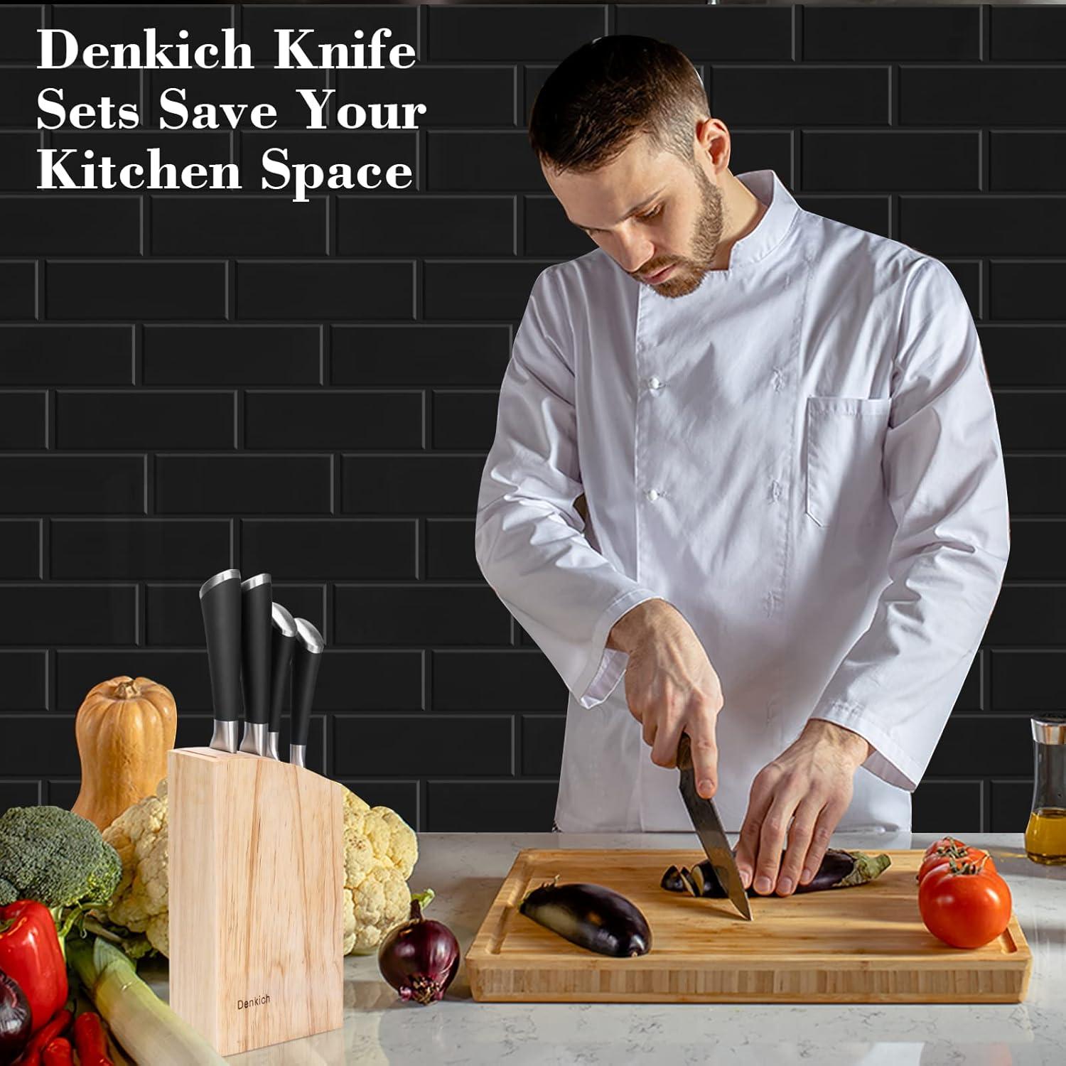 Denkich 6-TLG Messerblock Set scharfe Küchenmesser Rostfreier Edelstahl