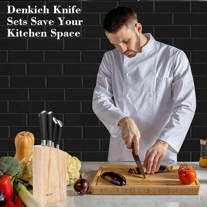 Denkich 6-TLG Messerblock Set scharfe Küchenmesser Rostfreier Edelstahl