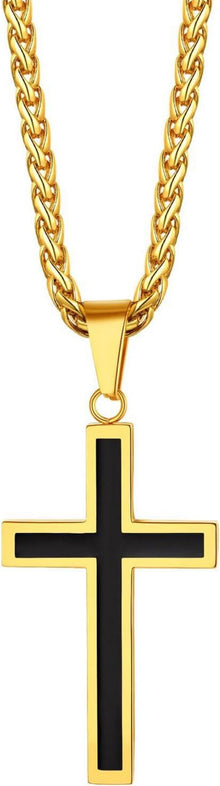 Edelstahl Kreuz Anhänger Halskette Silber Schwarz Gold Strandkette