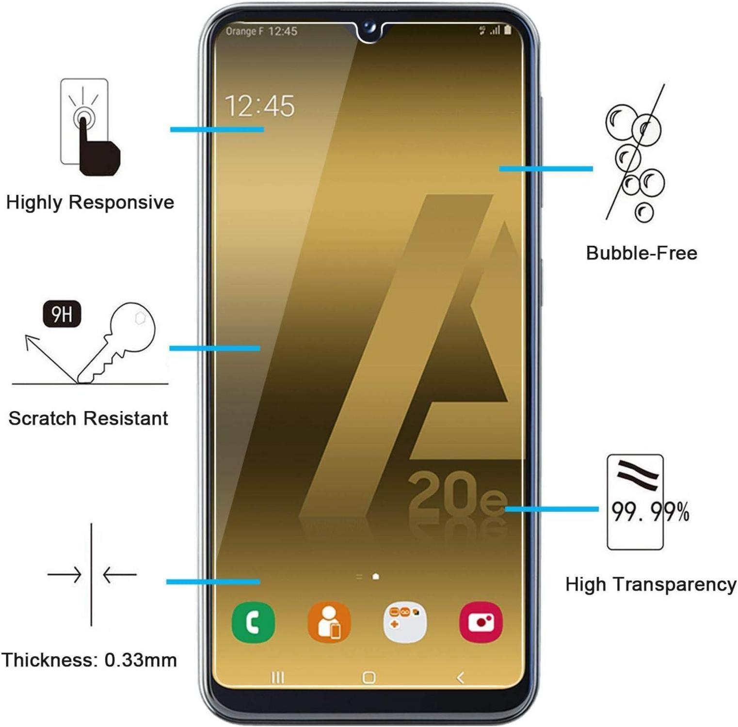 Panzer Schutzglas für Samsung Galaxy A20e 3er Pack