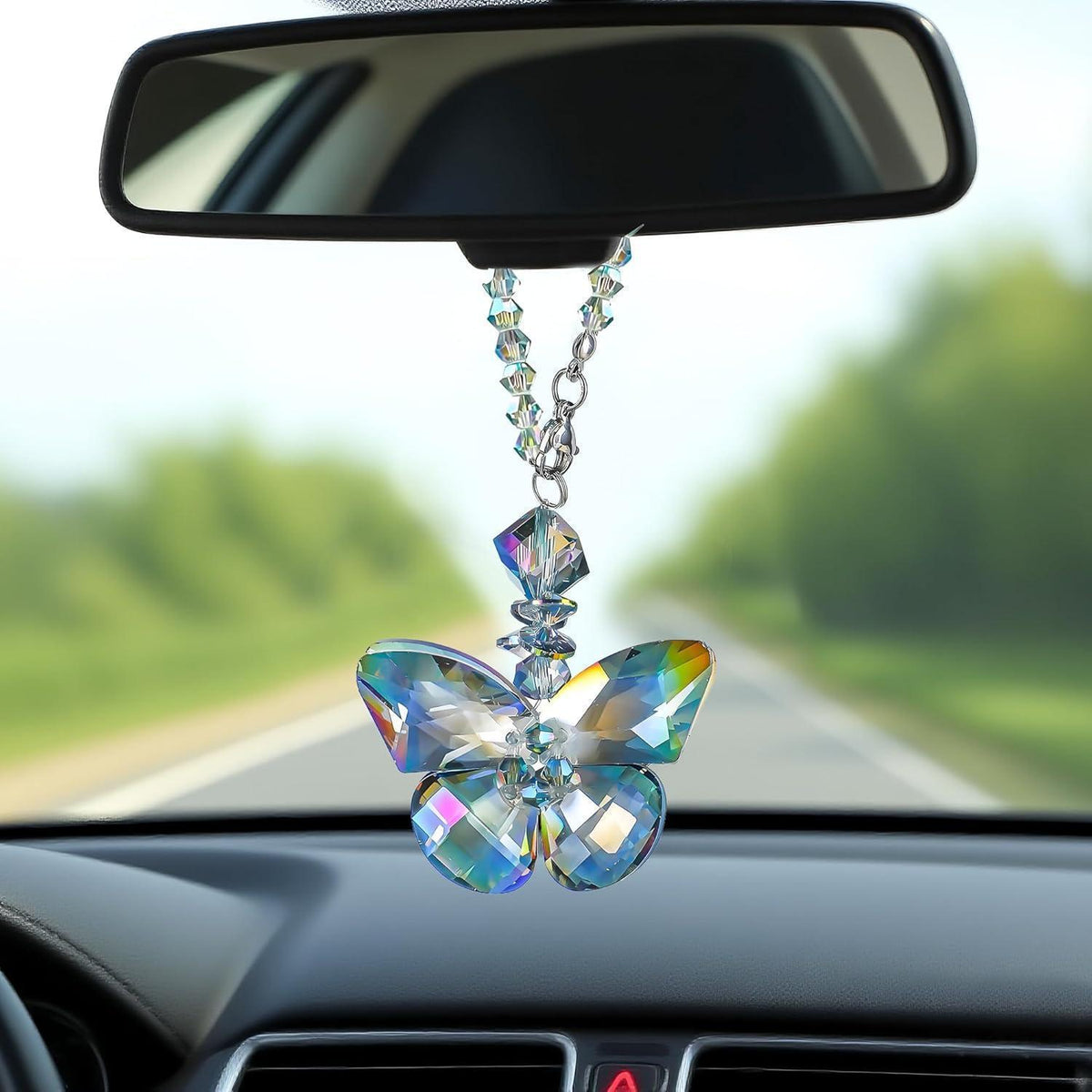 Kristall Schmetterling Auto Spiegel Charm Hängeornament Regenbogen
