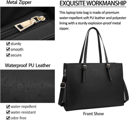 Große Damen Handtasche Schwarz Leder Umhängetasche 15.6 Zoll