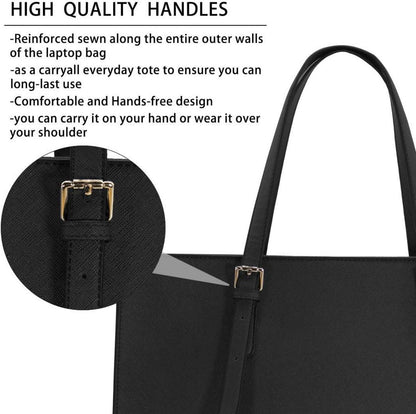 Schwarze Damen Handtasche Groß Leder Umhängetasche Business Laptop