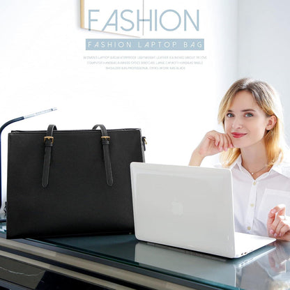 Schwarze Damen Handtasche Groß Leder Umhängetasche Business Laptop