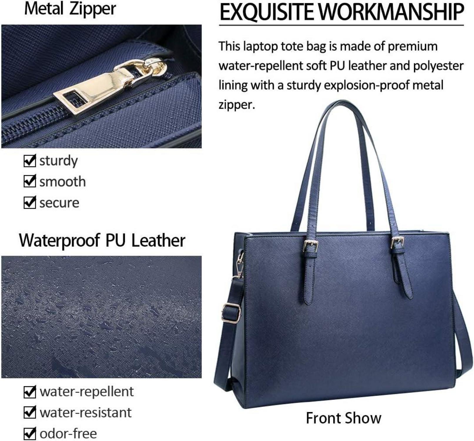 NUBILY Große Damen Handtasche Schwarz Leder 15.6 Zoll
