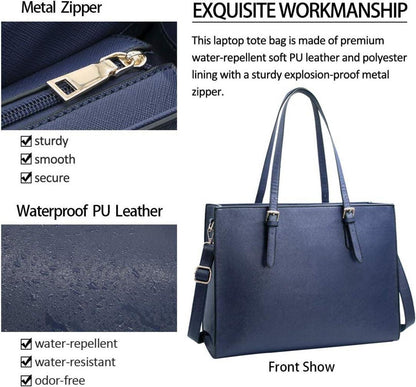 NUBILY Große Damen Handtasche Schwarz Leder 15.6 Zoll