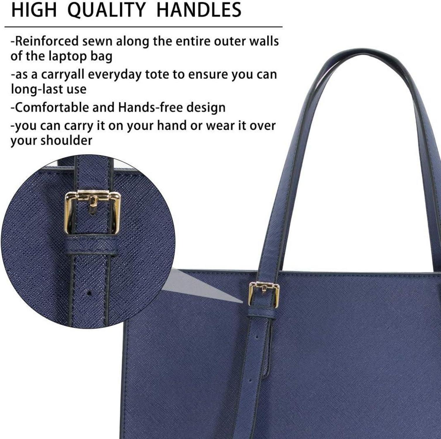 NUBILY Damen Handtasche Schwarz Leder Groß 15.6 Zoll Laptop Umhängetasche